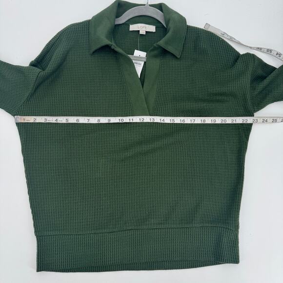 NWT Loft Women's Medium Casual Waffle V Neck Long Sleeve Rayon Green Sweater - Picture 9 of 10